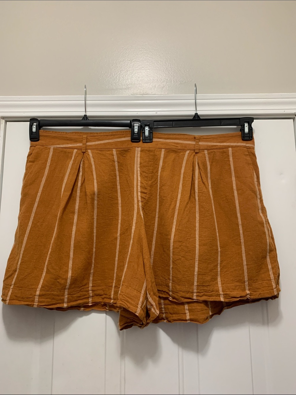 3/$15 Ava & Viv 100% Linen & Cotton Rust Orange Stripe High-Rise Shorts Size 3X
